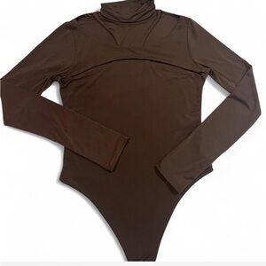 Brown Long Sleeve Turtleneck Bodysuit